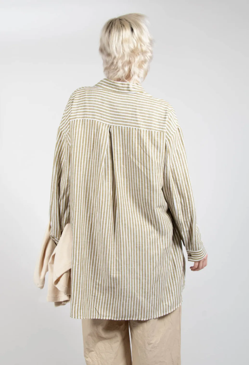 Striped Pleated Back Shirt in Riga Avocado