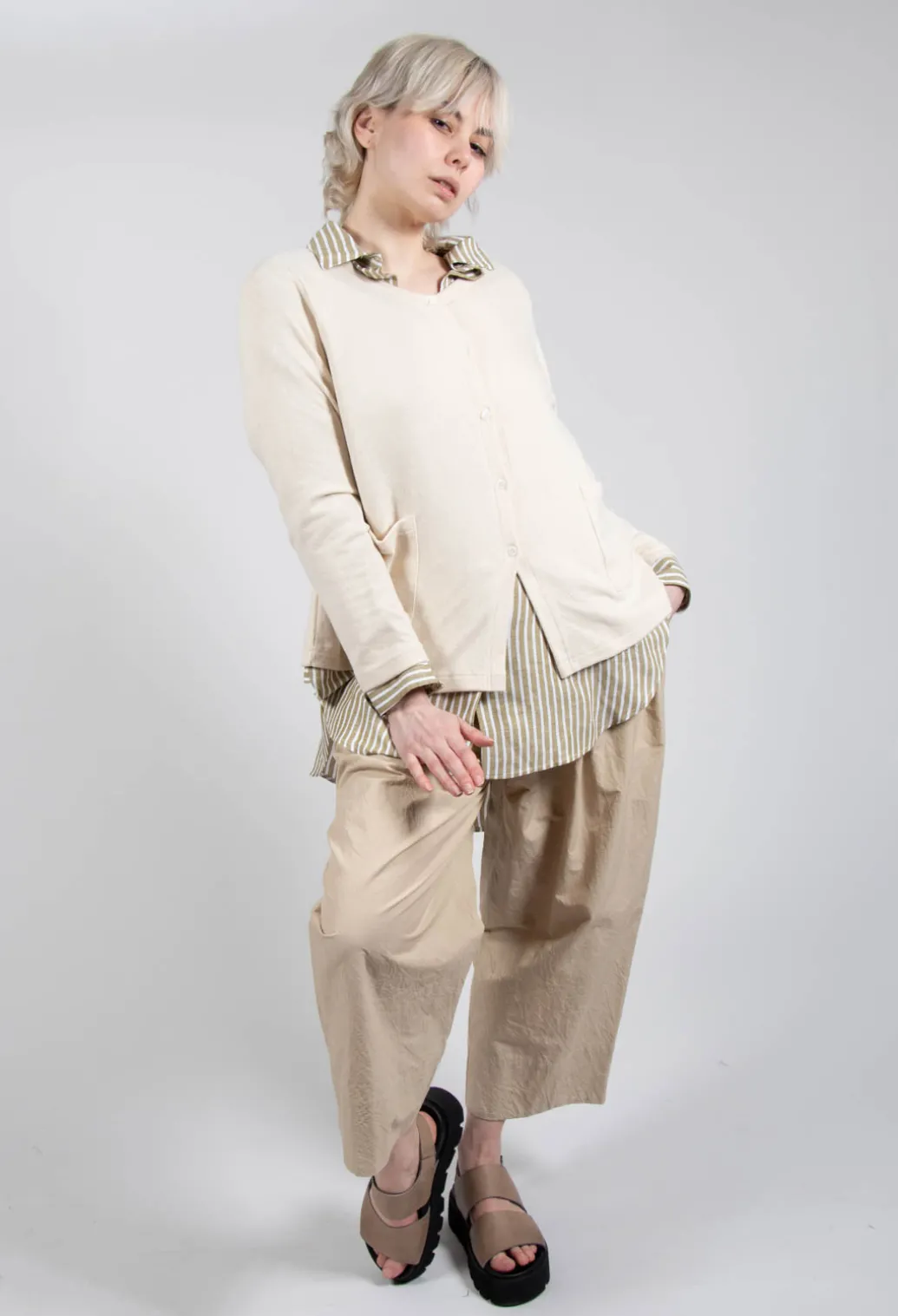 Striped Pleated Back Shirt in Riga Avocado