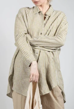 Striped Pleated Back Shirt in Riga Avocado
