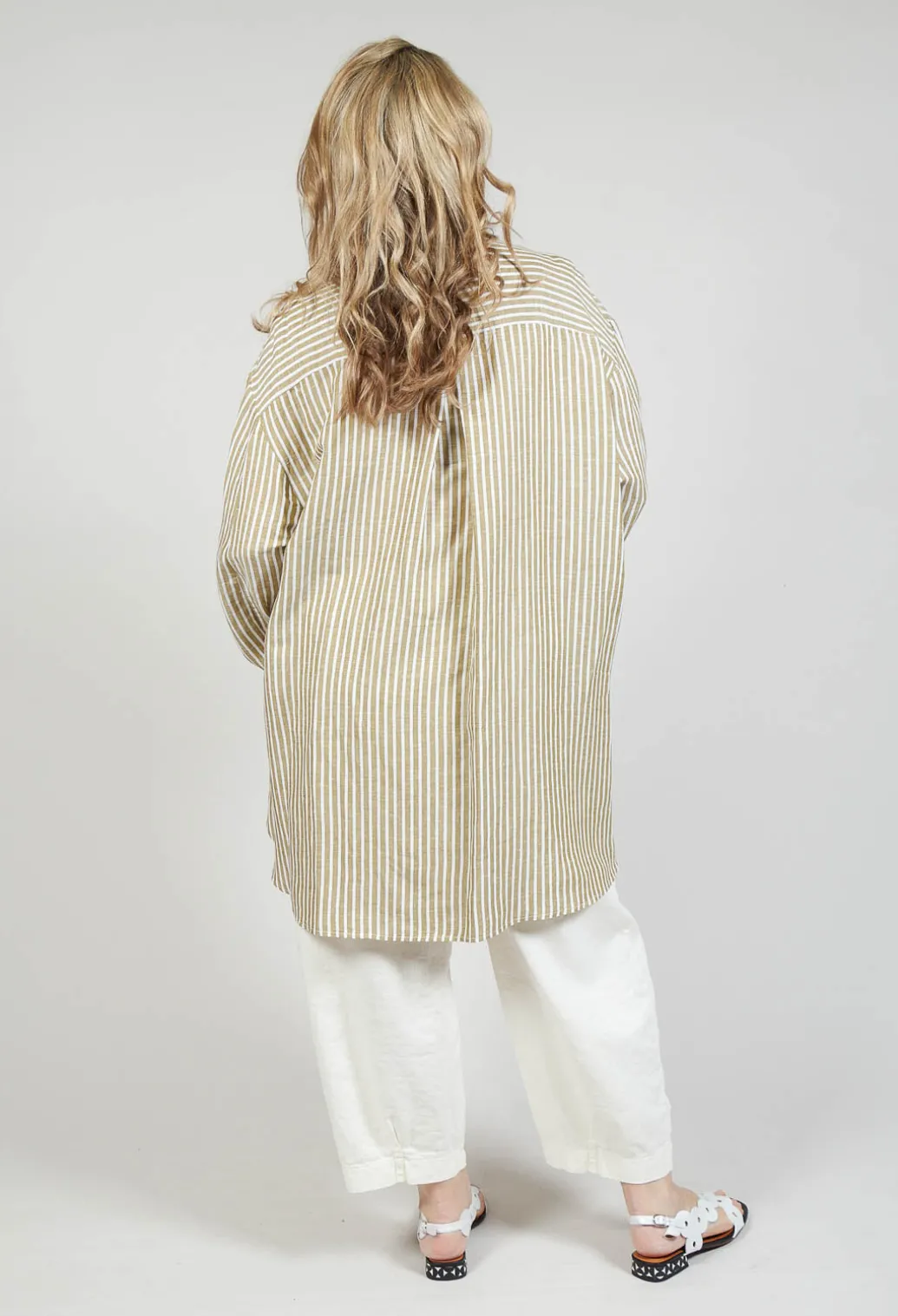 Striped Pleated Back Shirt in Riga Avocado