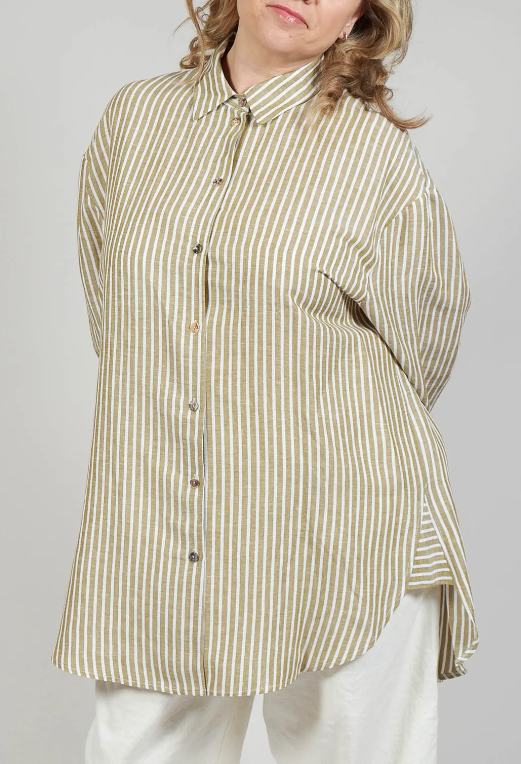 Striped Pleated Back Shirt in Riga Avocado