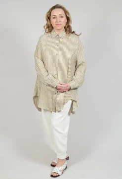 Striped Pleated Back Shirt in Riga Avocado