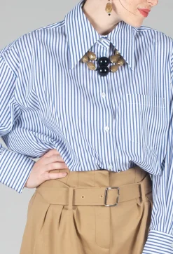 Striped Shirt in Off White and Blue