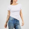 Striped T Shirt with Contrast Neckline in Lilla