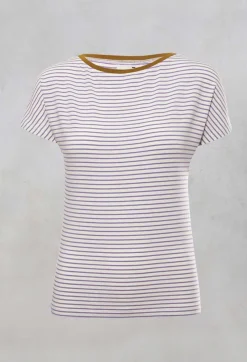 Striped T Shirt with Contrast Neckline in Lilla