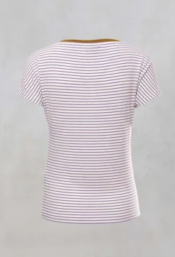 Striped T Shirt with Contrast Neckline in Lilla