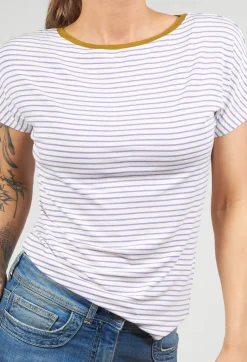 Striped T Shirt with Contrast Neckline in Lilla