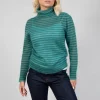 Striped Turtleneck Sweater in Teal Green