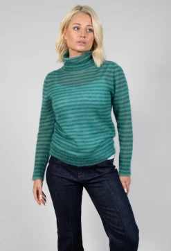 Striped Turtleneck Sweater in Teal Green