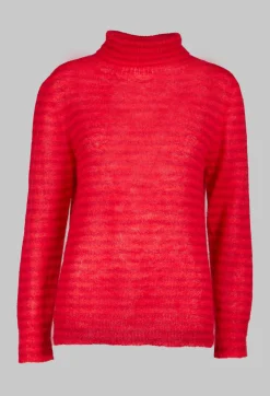 Striped Turtleneck Sweater in Adrenaline Red