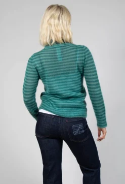 Striped Turtleneck Sweater in Teal Green