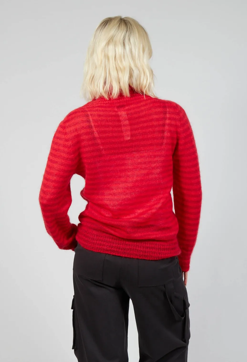 Striped Turtleneck Sweater in Adrenaline Red