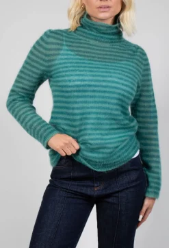 Striped Turtleneck Sweater in Teal Green