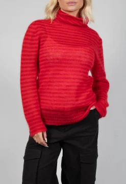 Striped Turtleneck Sweater in Adrenaline Red