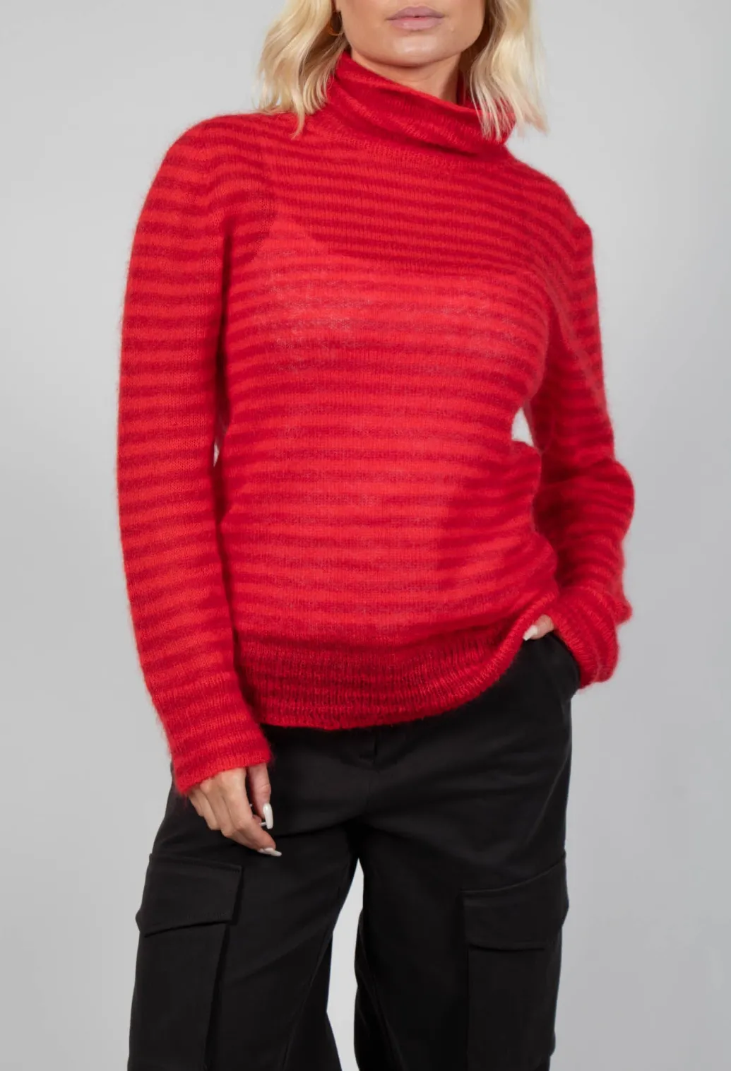 Striped Turtleneck Sweater in Adrenaline Red