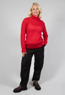Striped Turtleneck Sweater in Adrenaline Red
