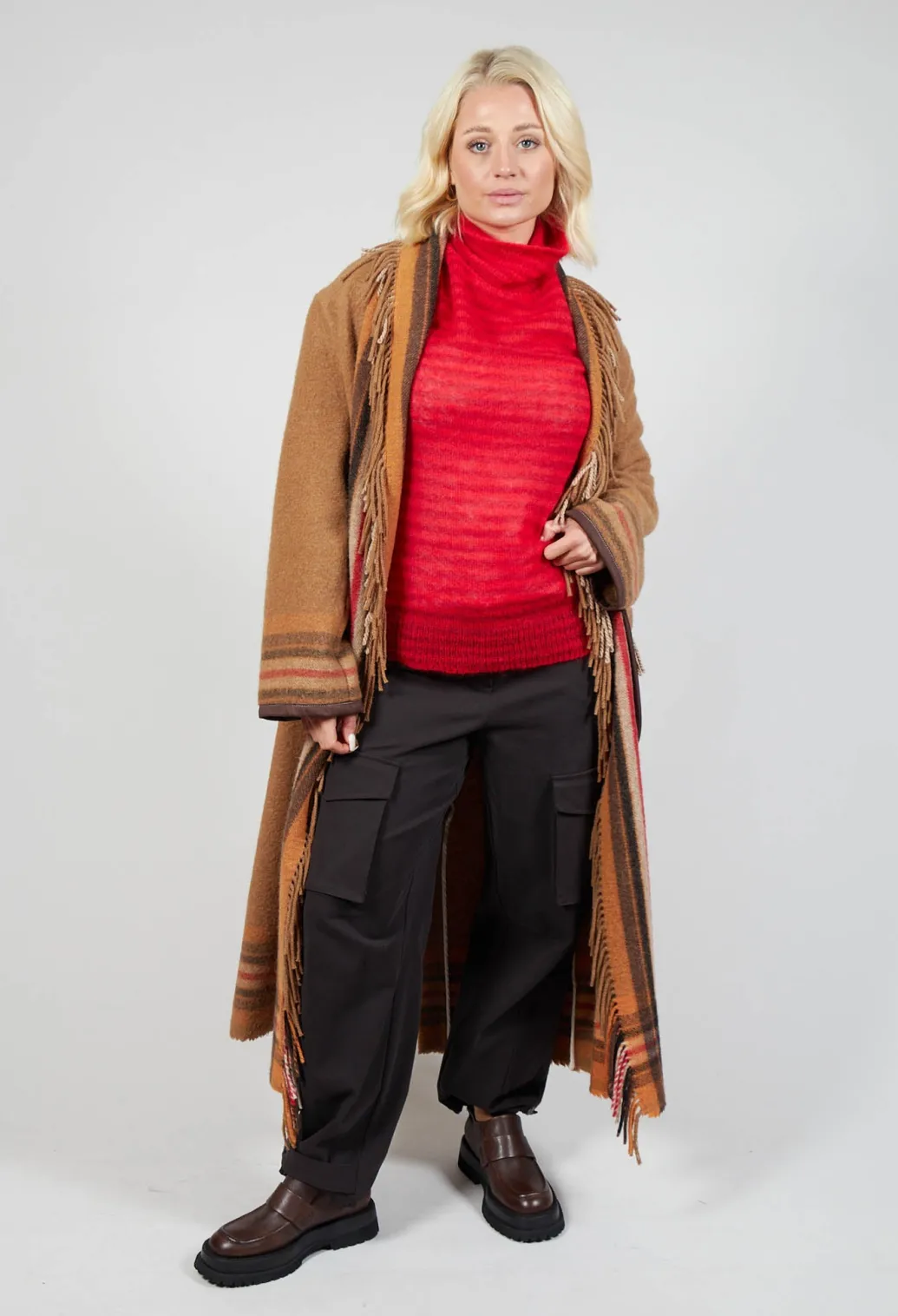 Striped Turtleneck Sweater in Adrenaline Red