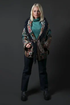Striped Turtleneck Sweater in Teal Green