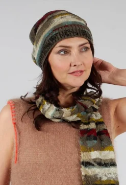 Striped Wool Hat in Taupe