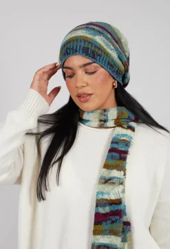 Striped Wool Scarf in Turquoise