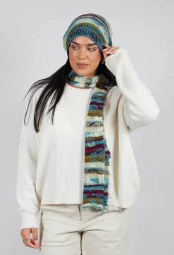 Striped Wool Scarf in Turquoise