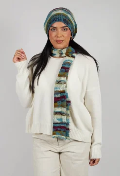 Striped Wool Scarf in Turquoise