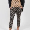 Structured Straight Leg Trousers with Print in Nero / Biscotto