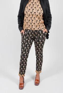 Structured Straight Leg Trousers with Print in Nero / Biscotto
