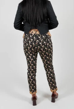 Structured Straight Leg Trousers with Print in Nero / Biscotto