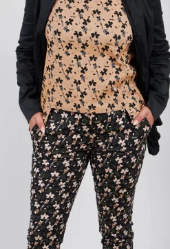 Structured Straight Leg Trousers with Print in Nero / Biscotto