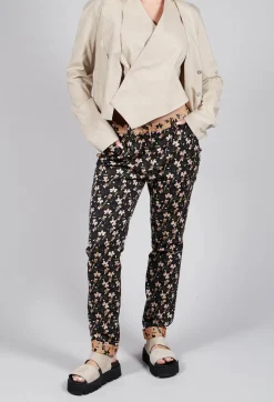 Structured Straight Leg Trousers with Print in Nero / Biscotto