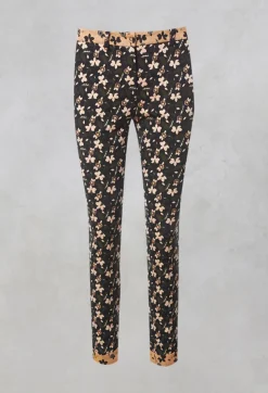 Structured Straight Leg Trousers with Print in Nero / Biscotto