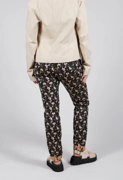 Structured Straight Leg Trousers with Print in Nero / Biscotto