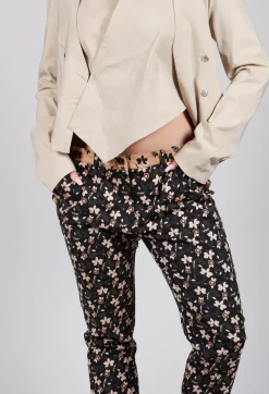 Structured Straight Leg Trousers with Print in Nero / Biscotto