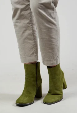 Suede Heeled Boot Style Shoe in Olivine