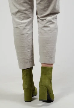 Suede Heeled Boot Style Shoe in Olivine