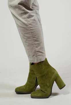 Suede Heeled Boot Style Shoe in Olivine