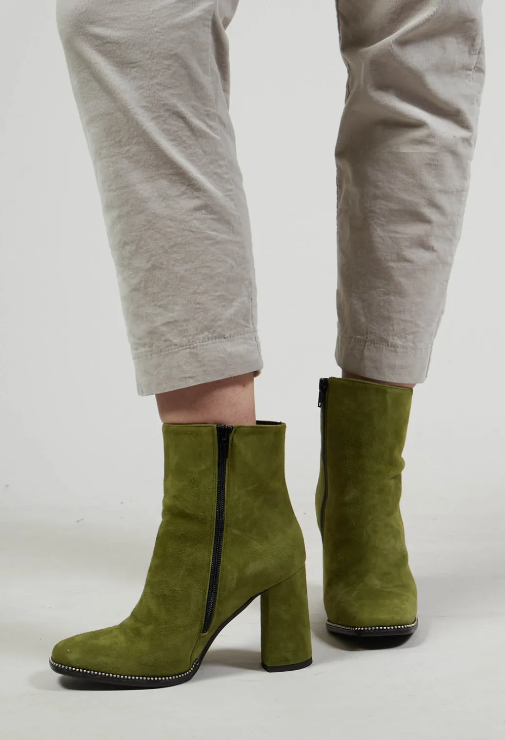 Suede Heeled Boot Style Shoe in Olivine