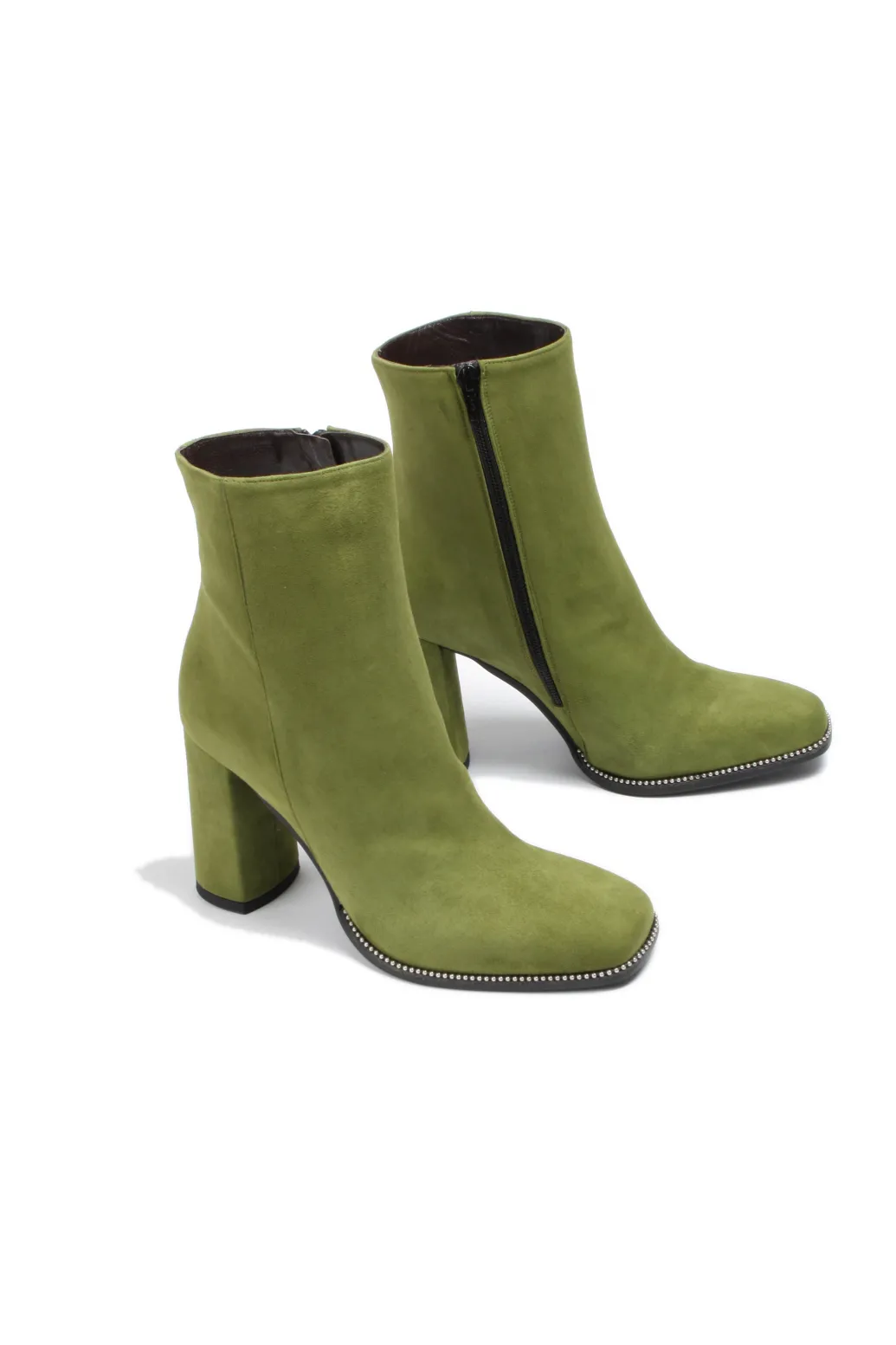 Suede Heeled Boot Style Shoe in Olivine
