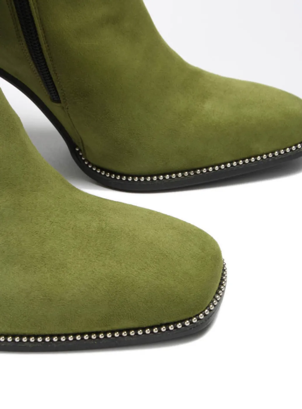 Suede Heeled Boot Style Shoe in Olivine
