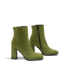 Suede Heeled Boot Style Shoe in Olivine