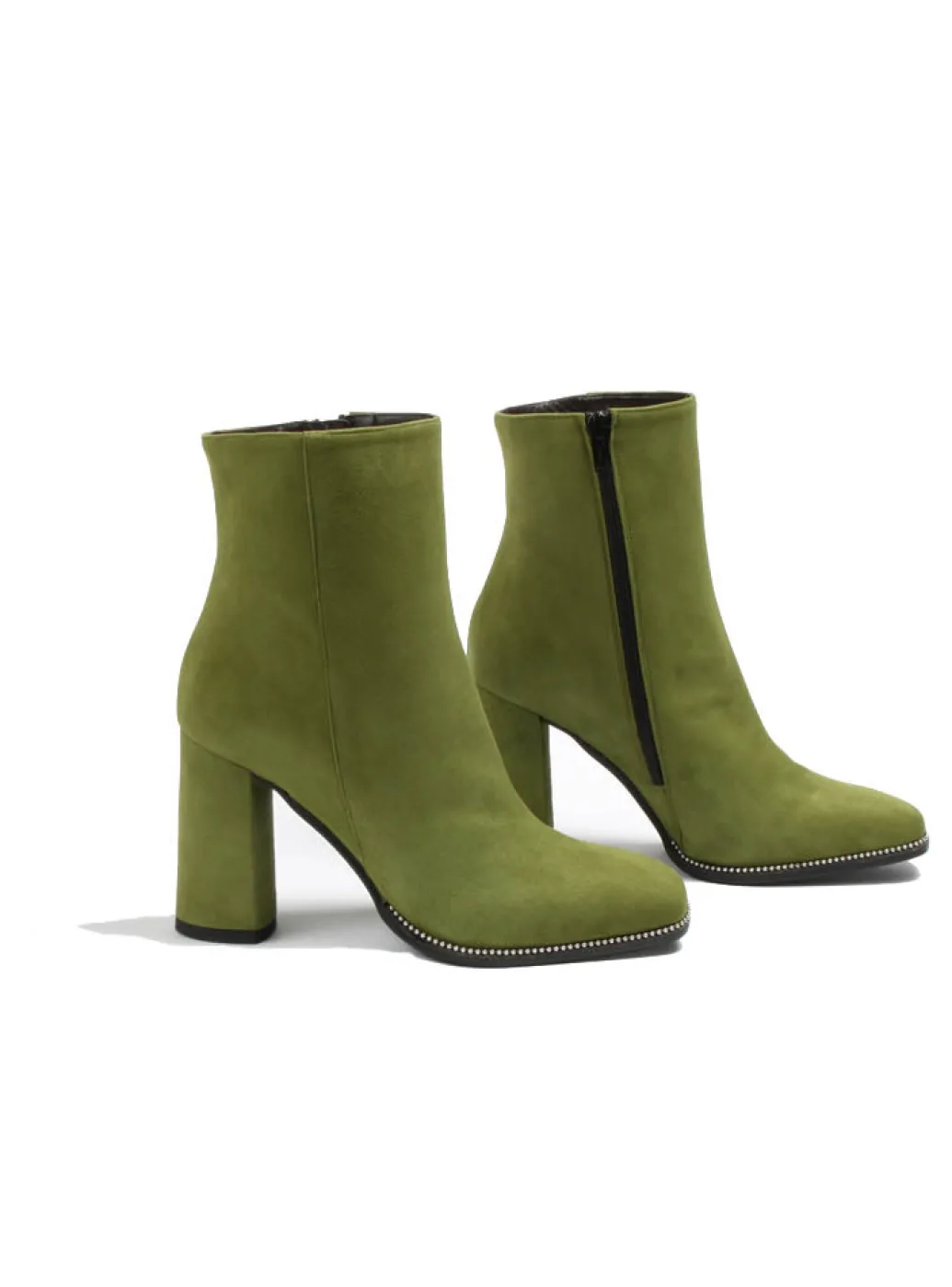 Suede Heeled Boot Style Shoe in Olivine