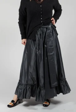 Taffeta Frill Hem Skirt in Obsidian Grey