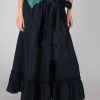 Taffeta Frill Hem Skirt in Black