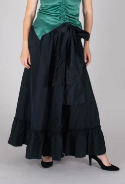 Taffeta Frill Hem Skirt in Black