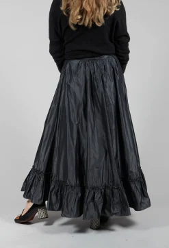 Taffeta Frill Hem Skirt in Obsidian Grey