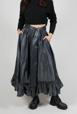 Taffeta Frill Hem Skirt in Obsidian Grey