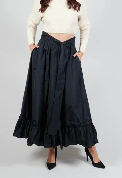 Taffeta Frill Hem Skirt in Black