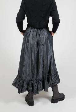 Taffeta Frill Hem Skirt in Obsidian Grey