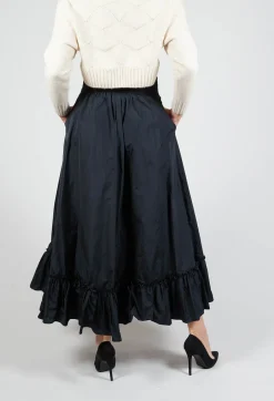 Taffeta Frill Hem Skirt in Black